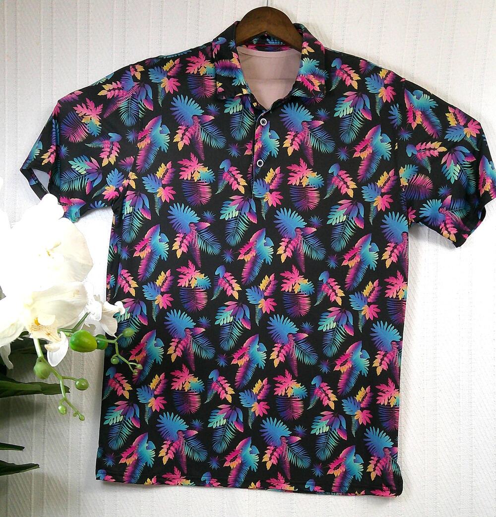 Golf Shirt Short Sleeve Tropical Print Stretch/Anti UV/Moisture Wicking-Medium